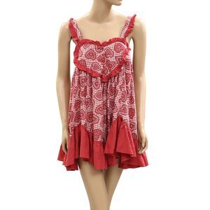 Out From Under Urban Outfitters Gingham Mini Dress Heart Printed Ruffle S 284060